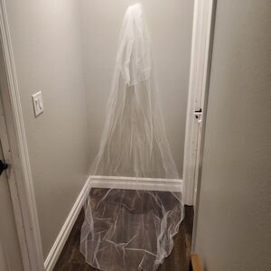 White Cathedral Length Veil with Comb